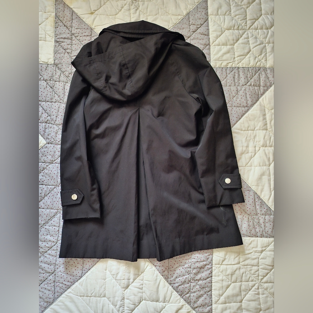 London Fog Black Hooded Raincoat -Snap Front- Mid Length - Picture 3 of 7